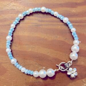 Handmade Glass Bead & Pearl Charm Bracelet